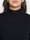 RVK Ribbed High Neck Pullover Sweater-Black