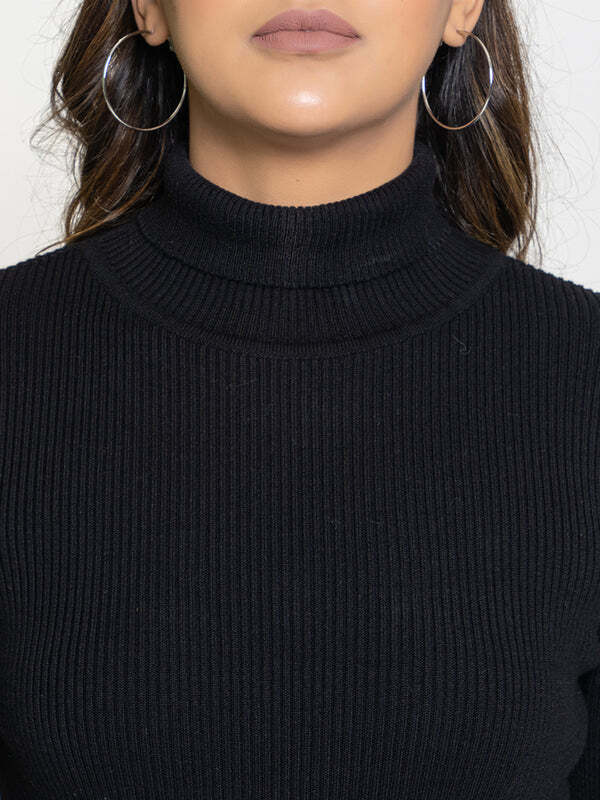 RVK Ribbed High Neck Pullover Sweater-Black