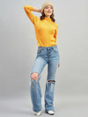 Ribbed High Neck Pullover Sweater-MUSTARD