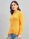 Ribbed High Neck Pullover Sweater-MUSTARD