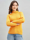Ribbed High Neck Pullover Sweater-MUSTARD