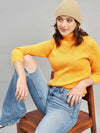 Ribbed High Neck Pullover Sweater-MUSTARD