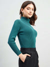 RVK Ribbed High Neck Pullover Sweater-TEAL